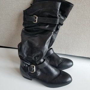Rampage Basking Flat Knee-High Slouchy Black Boots